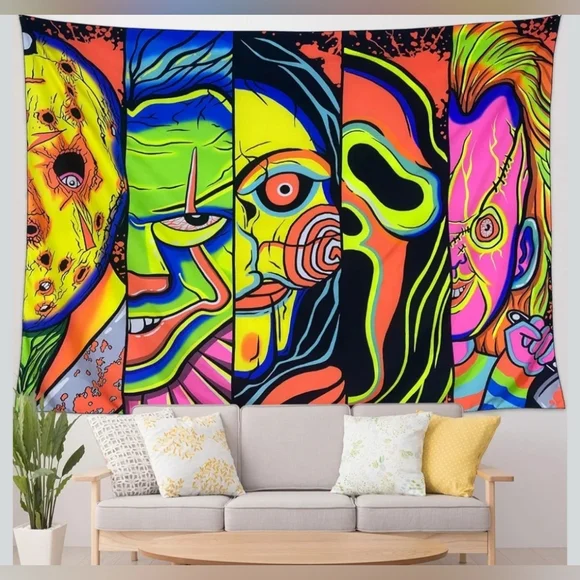 Vibrant Horror Themed Wall Tapestry - Picture 2 of 4